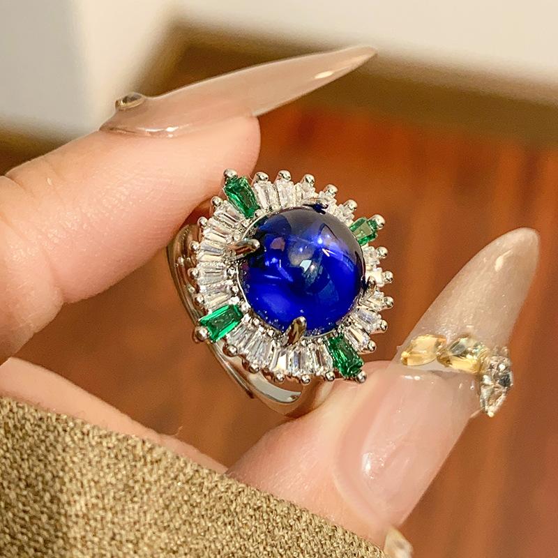 

Adjustable Luxury Macrame Style Gemstone Rings in Vivid Colors Red Blue Green with Sparkling Crystal for Women s Fashion Jewelry Adjustable синий