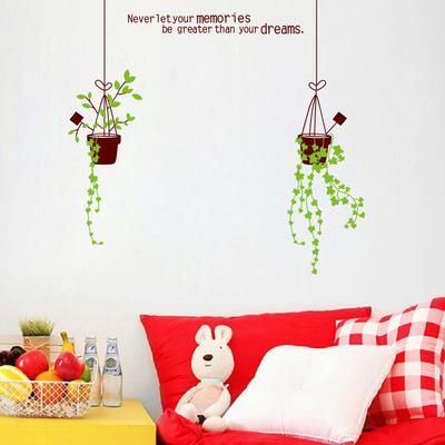 Wall Sticker Removable Self Adhesive Wall Decal Double Hanging Basket Flower Wall Art for Bedroom Room Background Home Decor
