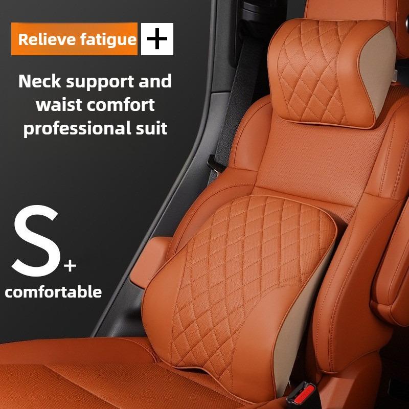 Nappa Leather Car Neck Cushion Waist Support Pillow Memory Foam Car Headrest Lumbar Support Seat Accessories Car Neck Pillow Set
