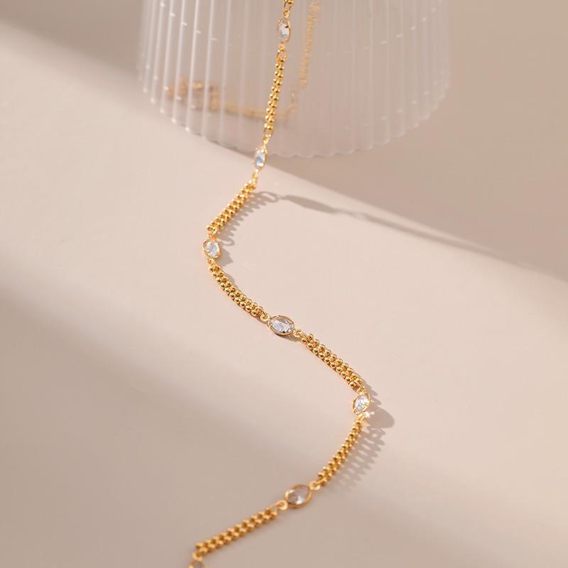K Gold Plated Beaded Chain Clavicle Necklace Handmade Minimalist Cool Style