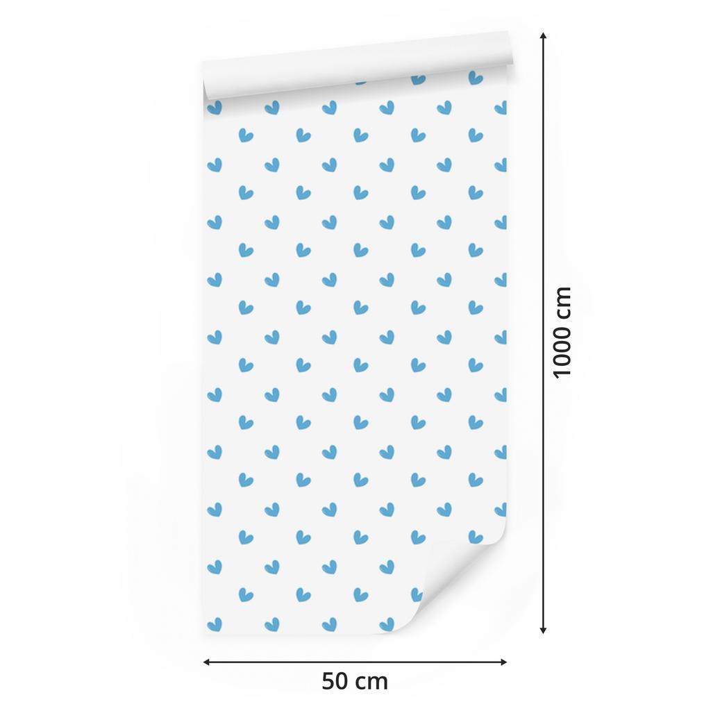 Hearts Wallpaper White and Azure 50x1000