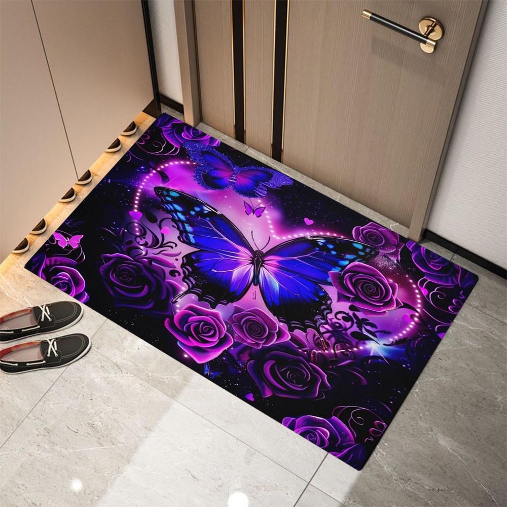 Purple Butterfly Printed Doormat Non-Slip Entrance Doormat Home Decor Carpet for Living Room Rugs Bathroom Floor Rug
