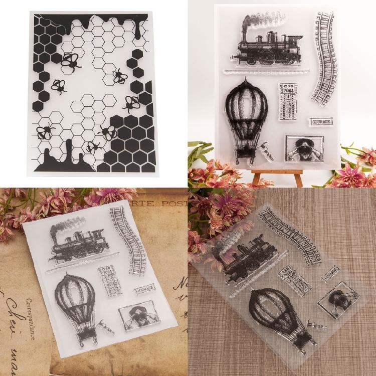 Train Transparent Stamp Railway Clear Stamp Seals Hot Air Balloon Silicone Stamp for Photo Album Scrapbooking Decoration
