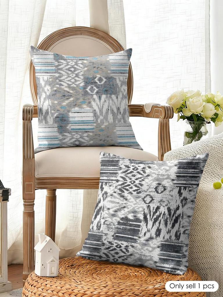Retro Geometric Antique-Style Jacquard Fabric Cushion Cover Natural Linen Organic Fabric Printing Breathable For Home Decor
