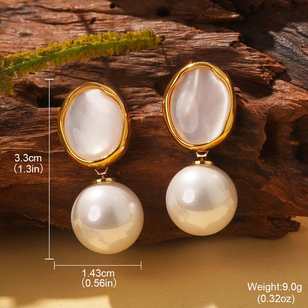 Niche Design Sense Geometric White Shell Square Zircon Earrings New Summer Geometric Earrings Niche Temperament Earrings