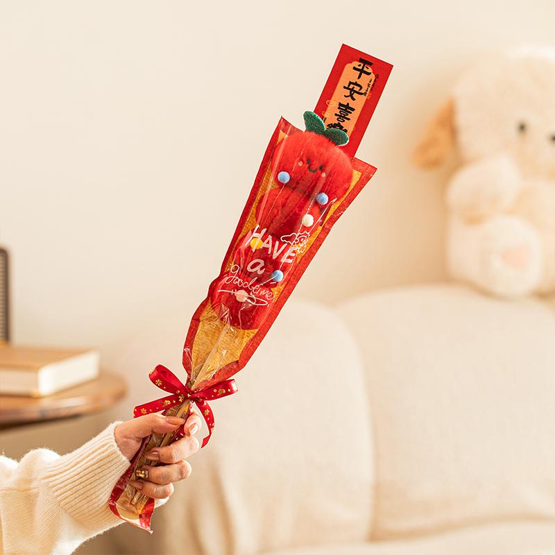 Lovely Red Plush Tanghulu Ornament Chinoiserie Home New Year Decoration Bring in Wealth and Treasure Peace and Joy Desktop Decor