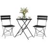 Ensemble Bistrot De Jardin 3 Pieces Table And 2 Folding Chairs With Slats Double Rust Protection Black