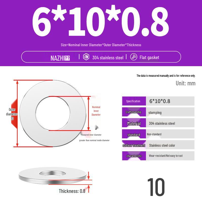 Thickened 304 Stainless Steel Flat Washer Spacer (M4-M8)