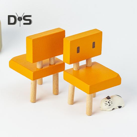 Stuhl Katze Anime Figur Kawaii Schwarz Weiß Katzenstatue Holz 3-Beine Stuhl Statue Miniatur Desktop Ornament