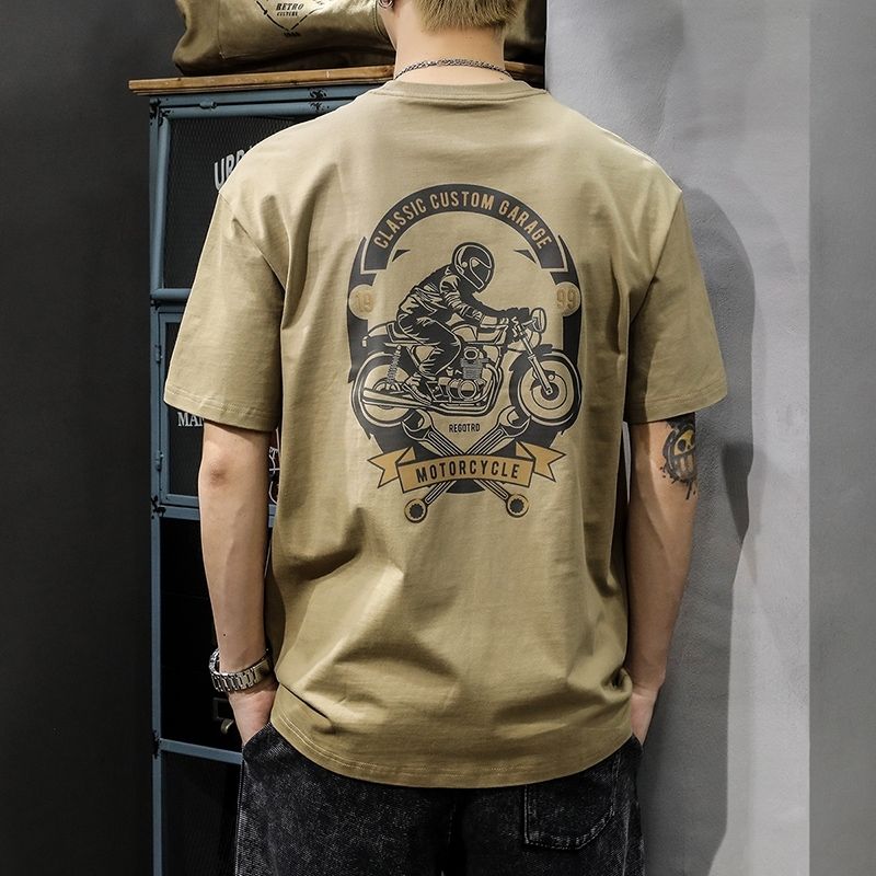 Men Crew Neck Vintage Motorcycle Graphic Short Sleeve Casual Cotton T-shirt
