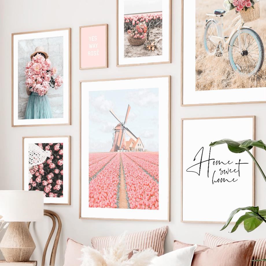 Pink Lily Rose Peony Girl Flowers Wall Art Canvas Painting Nordic Posters and Prints Pictures for Living Room Bedroom Home Decor