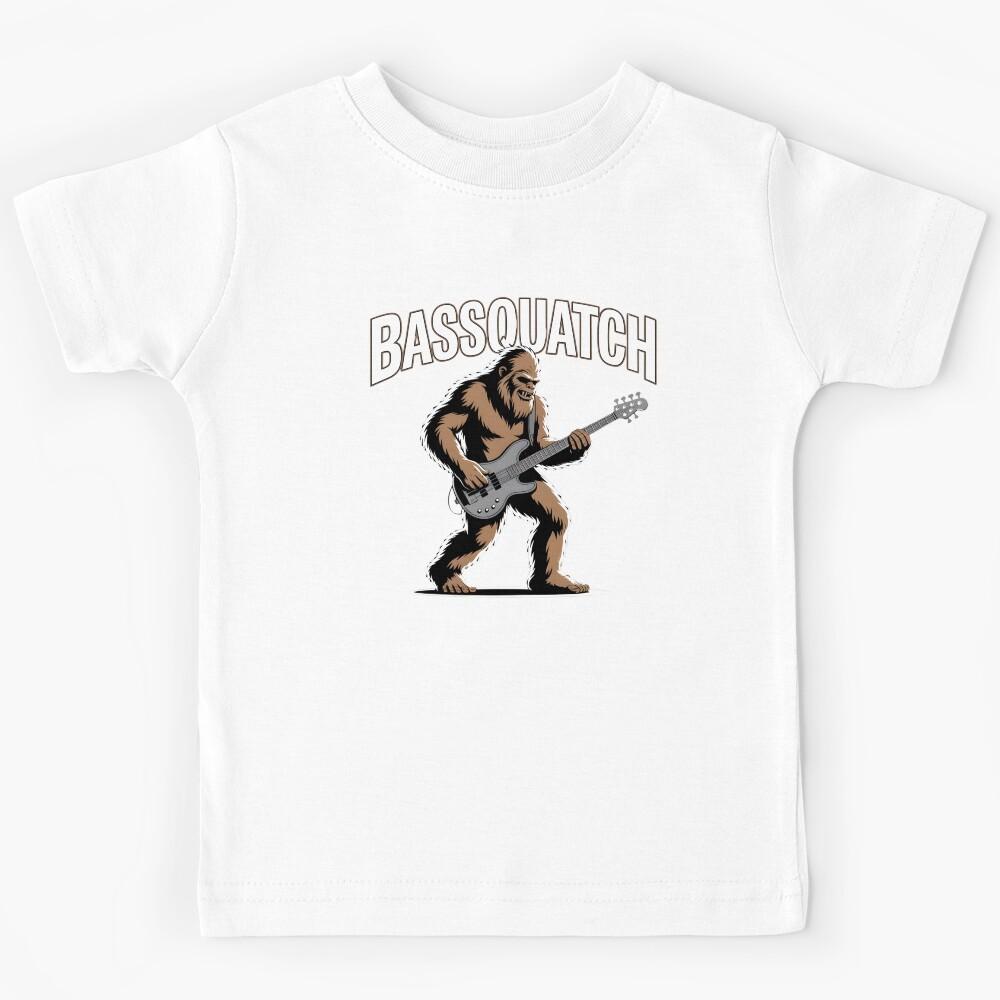 Bassquatch Bass Guitar – Retro Synthwave Bass Player Art Kids T-Shirt 110