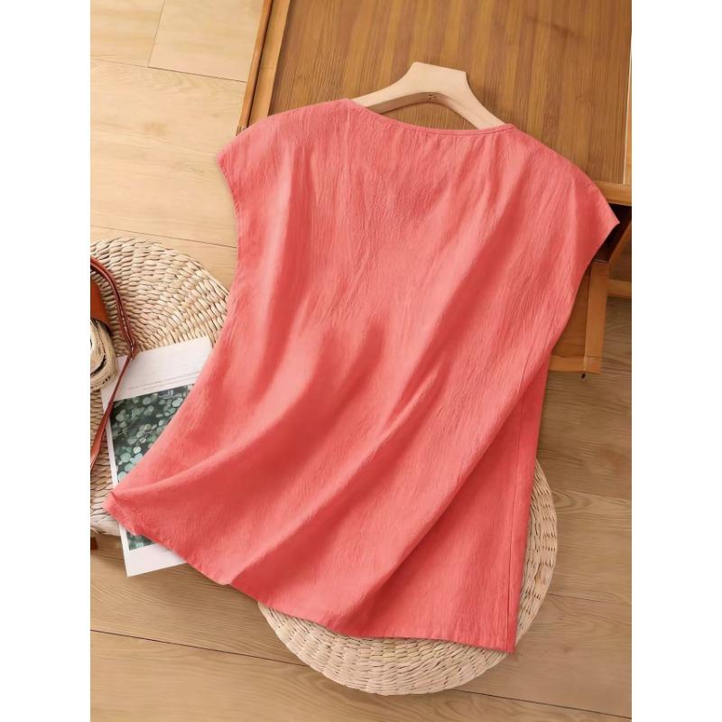Womens Casual Fashion Sleeveless Linen Cotton Blouse Shirt
