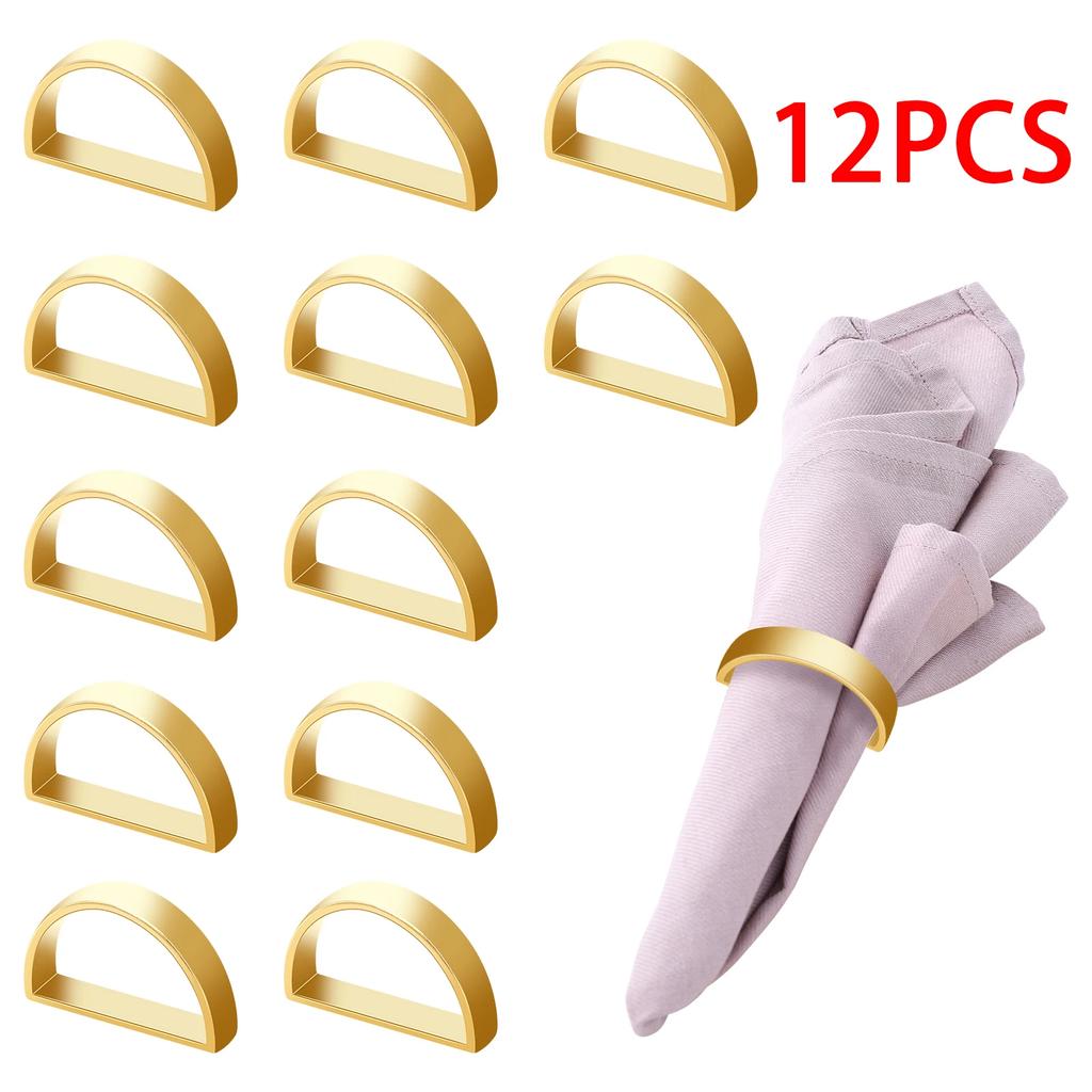 12Pcs Zinc Alloy Napkin Ring D-shaped Gold Napkin Rings Holder Wedding Banquet Birthday Party Dinnig Table Decoration