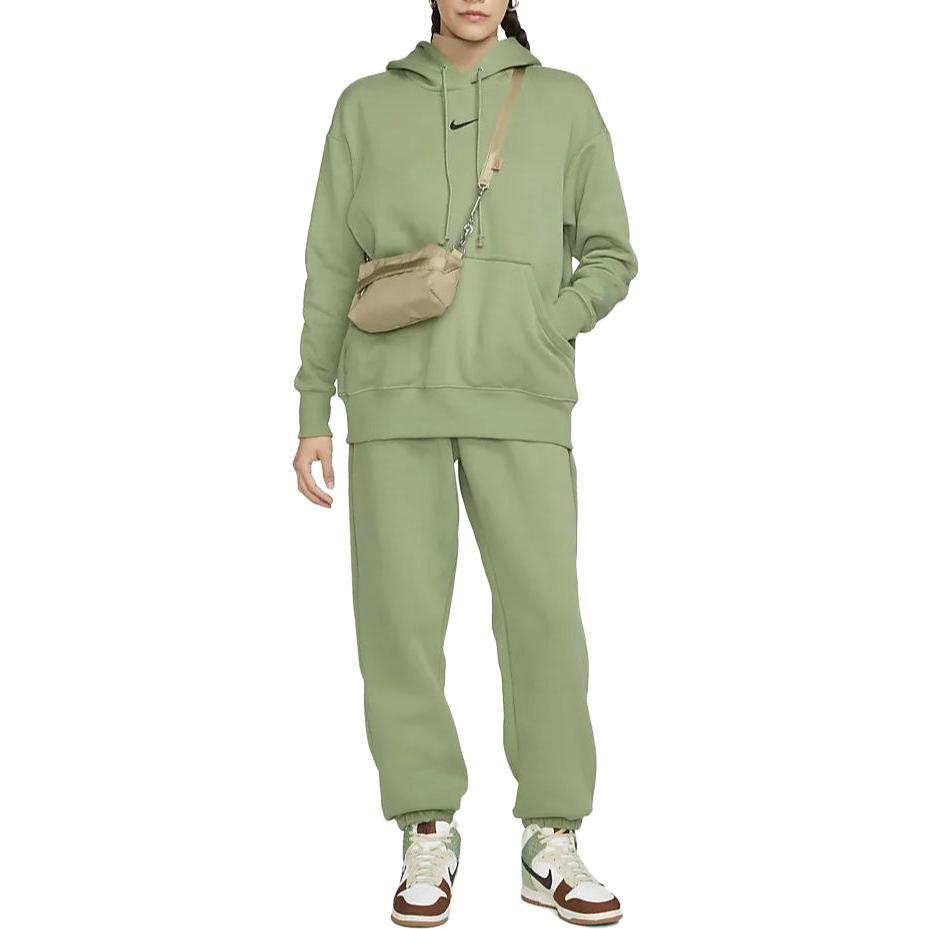 Nike Phoenix Fleece Solid Color Hooded Casual Fleece Lined Long Sleeved Sweatshirt Women's Oil Green DQ5861-386