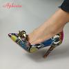 Aphixta 2025 Spring Gold Chain Pumps Women Shoes 10cm 3.94Inch Thin Heels Snak Prints Office Ins Style Shoes Super Plus Size 50