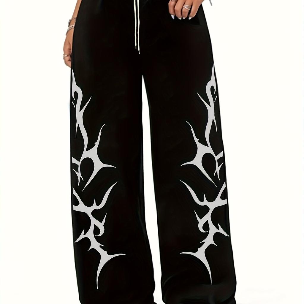 Black White and Red Double Dragon dark Printed Casual Pants for High Street Loose and Personalized Pants