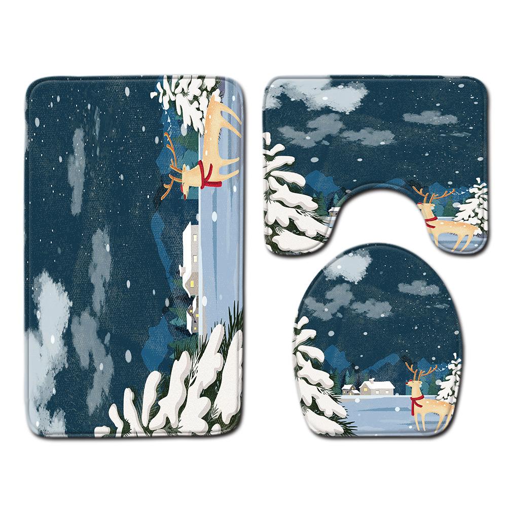 Christmas Bathroom Floor Mat Toilet Three-Piece Set