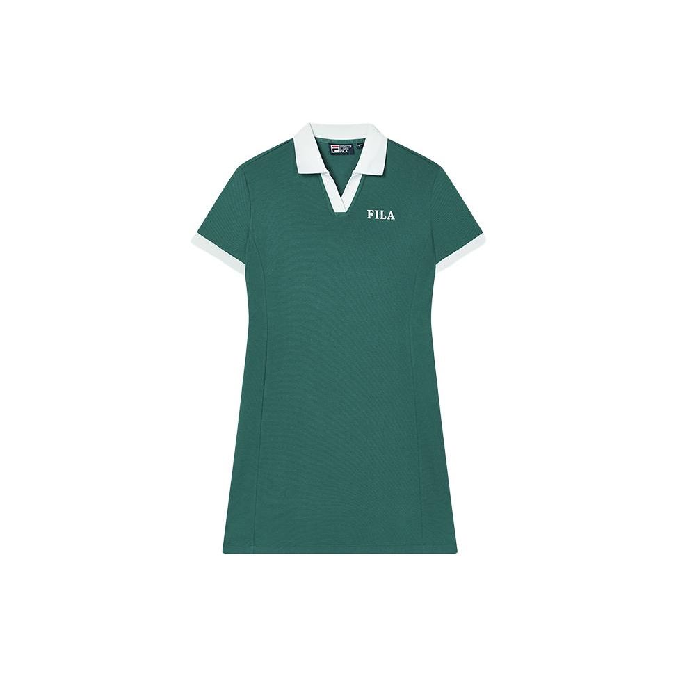 FILA SS24 Logo Print Polo Casual Elegant College Style Short Sleeve Dress Women dresses Cats-Eye-Green F51W429301F-TQ