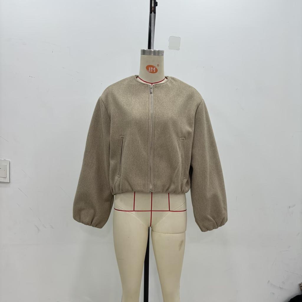 Women's Short Zip-Up Jacket in Black, Burgundy, Beige and Gray Colors