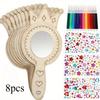 8Pcs Wooden Mirror Craft Kids Decorate Mirrors Unfinished Wooden Princess Mirror Crafts With Paintbrushes Birthday Party Gift