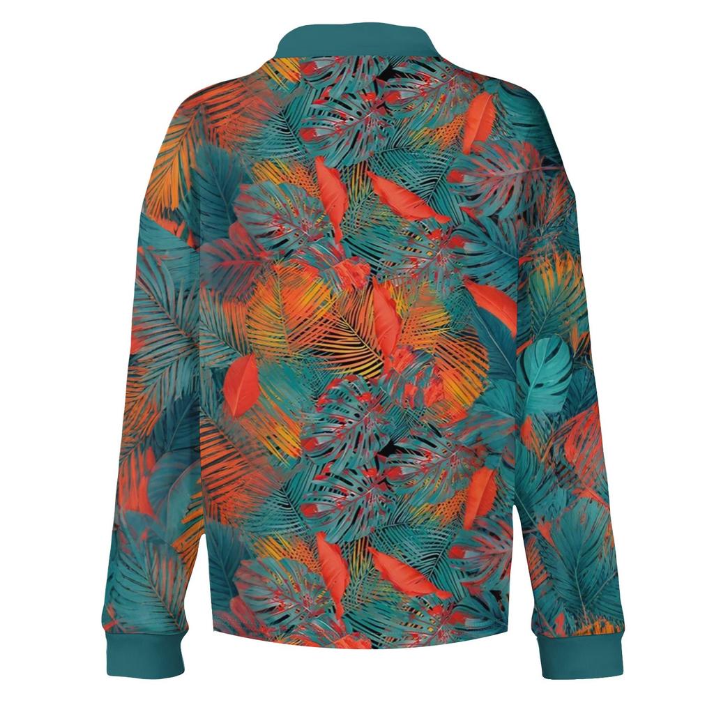 Damen lockeres V-Ausschnitt langärmeliges Knopfleisten-Blumen-Pullover-Oberteil