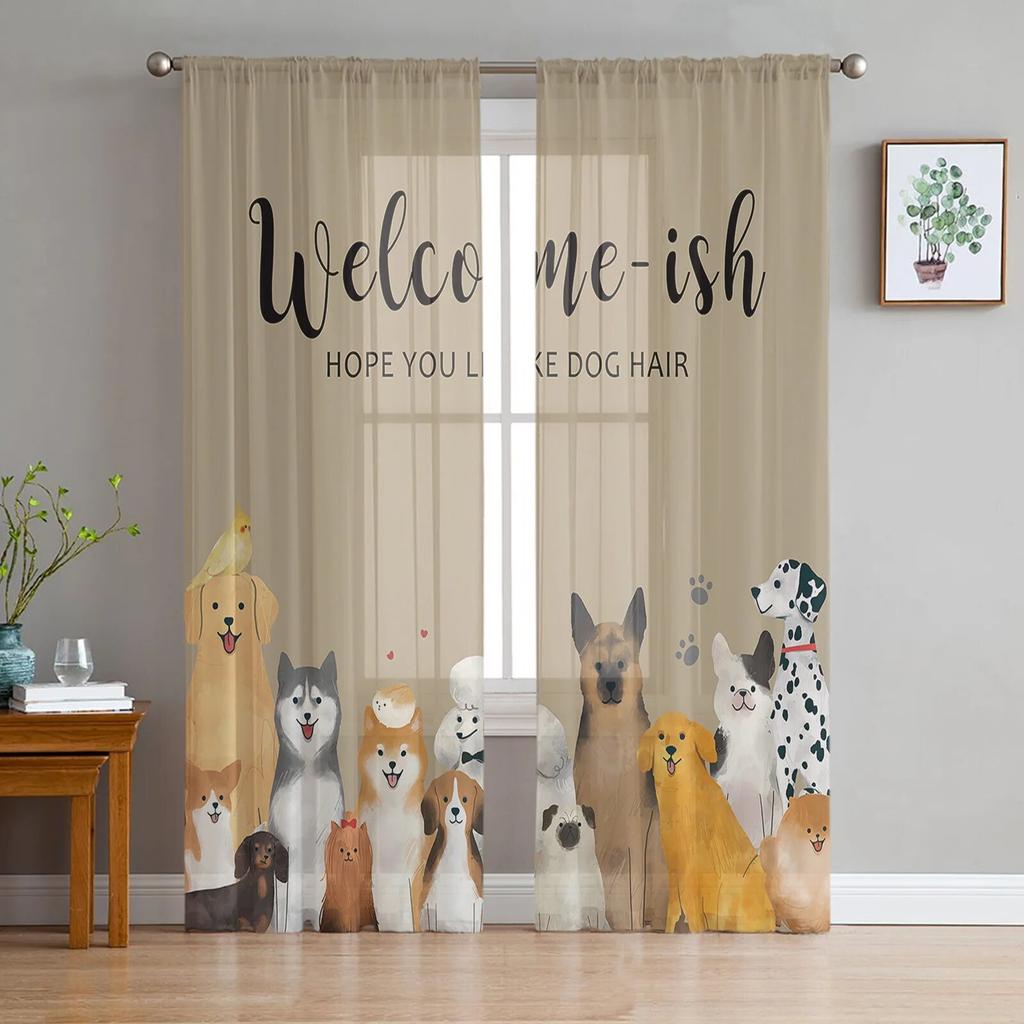 Cat Paw Retro Cute Window Curtains Sheer Chiffon Tulle Curtain Home Living Room Backdrop Decoration