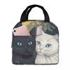 Cartoon Black White Cat Print Insulated Lunch Bag for Women Kids Leakproof Food Boxes Thermal Lunch Box Tote