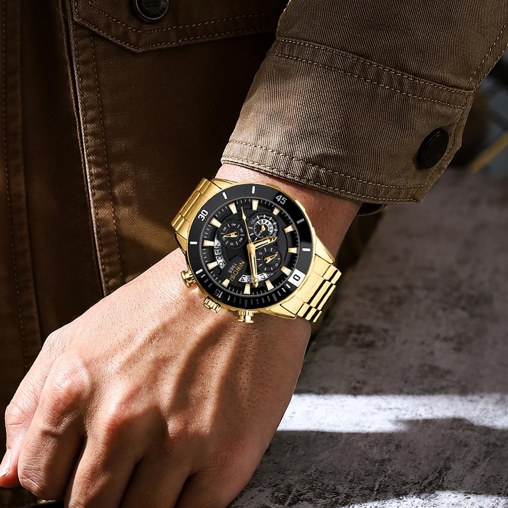 Fashion Brand Men'S Solid Steel Belt Business Watch, Waterproof Calendar Large Scale Hour Scale Men'S Quartz Watch