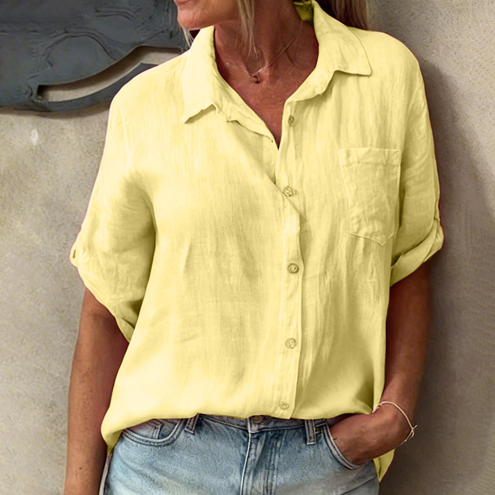 

Women s Color Casual Cardigan With Loose Collar Shirt Top XL жовтий