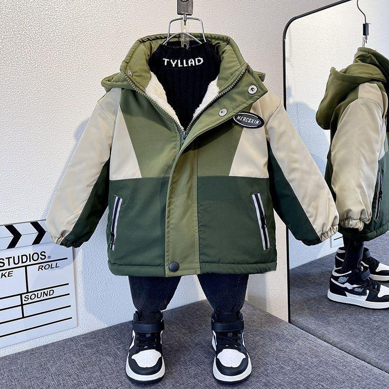 

Зимняя детская толстая куртка Детская одежда Мальчики Утепленные теплые пальто Детская куртка на молнии с капюшоном на флисе Подростковый слитный комбинезон Парка 180