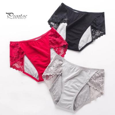 Calcinha menstrual feminina renda cor sólida plus size bumbum levantado cintura média sem costura elástica período à prova de vazamento cuecas cuecas femininas
