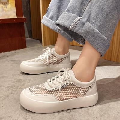 New Summer Mesh Breathable Casual Shoes Solid Round Toe Front Lace Up Casual Sports Shoes