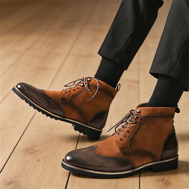 Winter Designer New Male Pointed Lace Up Suede Leather Brogues Ankle Boots Men's Casual High Top Platform Shoes Zapatos Hombre