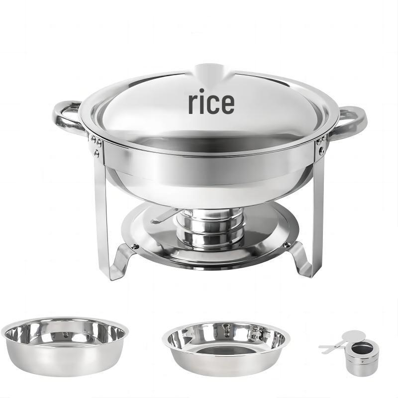 Round Stainless Steel Buffet Stove - Golden Food Warmer for Hotels & Restaurants Single Pack (Space Saving)