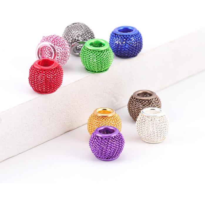 Decoendiy 60Pcs Metal Wire Mesh Ball Beads,Mixed Silver Spacer Bead,10×12mm Colorful Plated Hollow Beads,Round Ball Spacers Beads for Adult Handmade