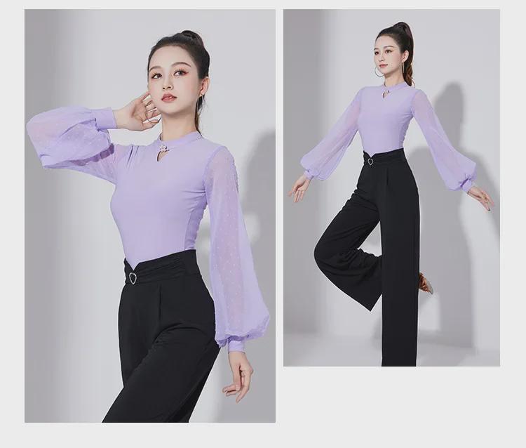 Salopetă modernă pentru damă, cu mâneci lantern, cu protecție pentru gât și guler înalt - îmbrăcăminte de dans standard național