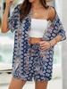 2025 Trendy Vacation Print Two-Piece Set: Elegant Short Sleeve Top & Tie-Waist High Waist Shorts