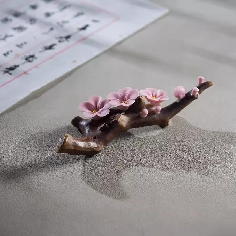Handmade Ceramic Plum Incense Stick Holder, Japanese Style, Tea Ceremony Ornaments, Decorative Crafts