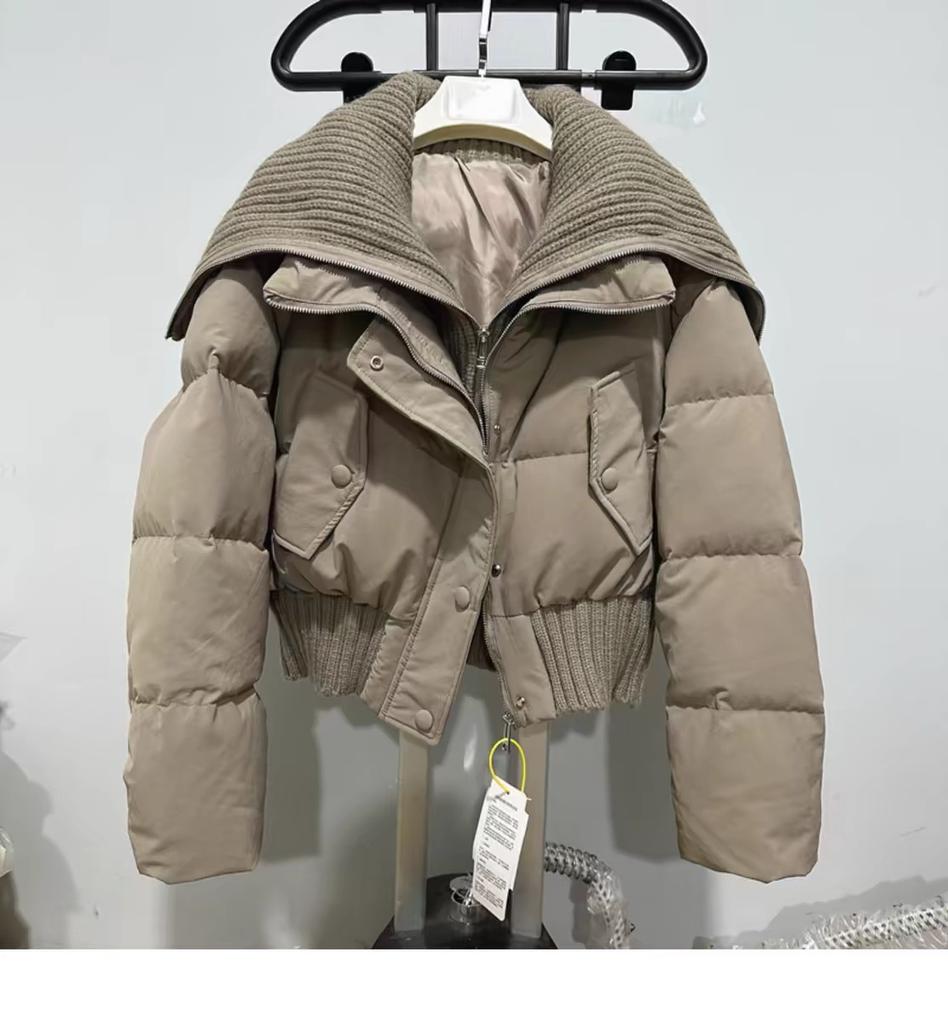 New down jacket women's short high waist large lapel collar fashionable white duck down winter warm jacket