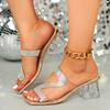 Popular Gold Silver Chunky Heel Women Sandals 2025 Spring New Rhinestone Decor Zapatos Big Square Toe Beach Sandels