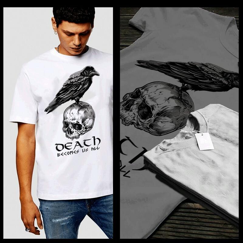 Viking T-shirt Raven Death Norse Nordic warrior Til Valhalla Odin XL White tee