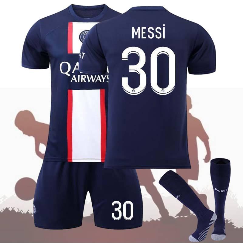 Paris Home Jersey Set Messi 30 Mbappe 7 Neymar 10 Polyester Soccer Kit