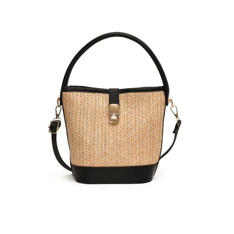 Damska torebka kubełkowa ze słomy w blokach kolorystycznych na wiosnę/lato 2024 - wszechstronny design w stylu francuskim