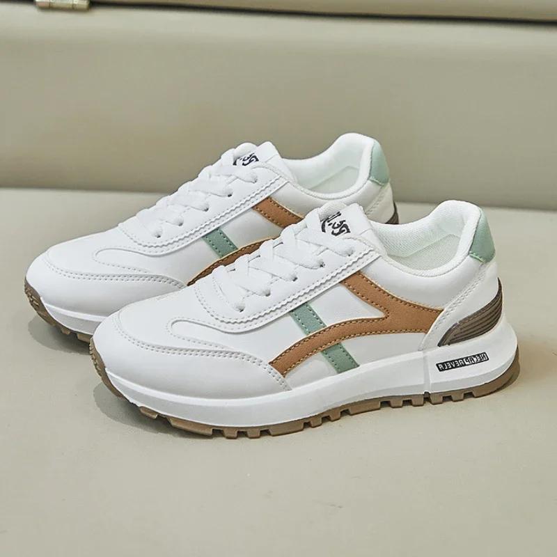 Women Fashion Leather Sneakers Autumn New Girl Casual Sport Shoes Fashion Striped Gym Shoes