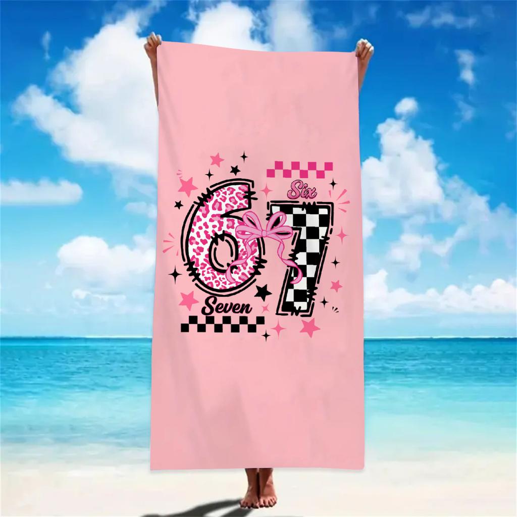 Girly 67 Meme Beach Towel Pink Star Bow Pattern Absorbent Lightweight Towel Ideal for Vacation Swimming Bath Accessories
