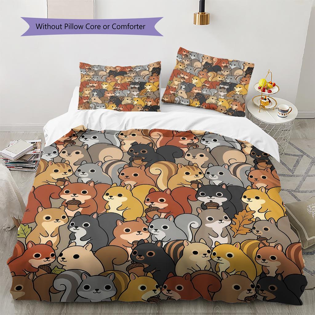 Cartoon Animal Art Pattern Bedding,Quilt Set Quilt Cover Pillowcase Home Birthday Gift (1 * duvet cover + 2 * pillowcase, without core)