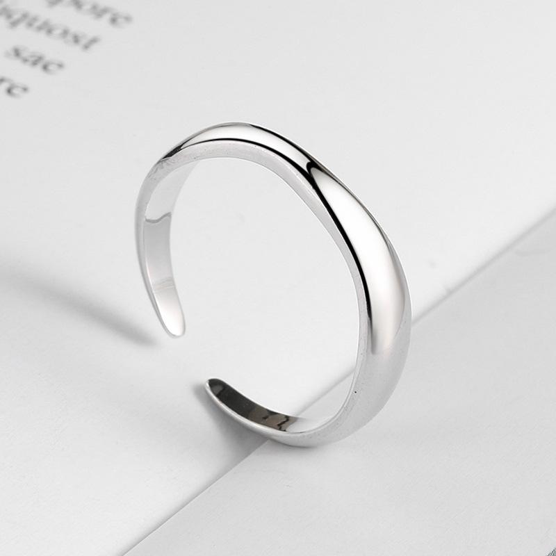 Foxanry Minimalist Wedding Ring for Women Couples Creative Geometric Smooth anillos Jewelry Gift Size 17.3mm Adjustable