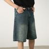 Summer Retro Distressed Blue Denim Pants Men's Loose Straight Five-point Pants All-match Hot Pants