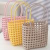 Women Plastic Material Hollow Weave Bag Woven Design Soft Handle Basket Bag Candy Color Large Capacity Beach Tote Bag Vacati